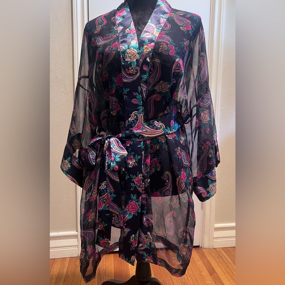 Victoria’s Secret Gold Label Vintage Sheer Floral Paisley Belted Robe Kimono OS